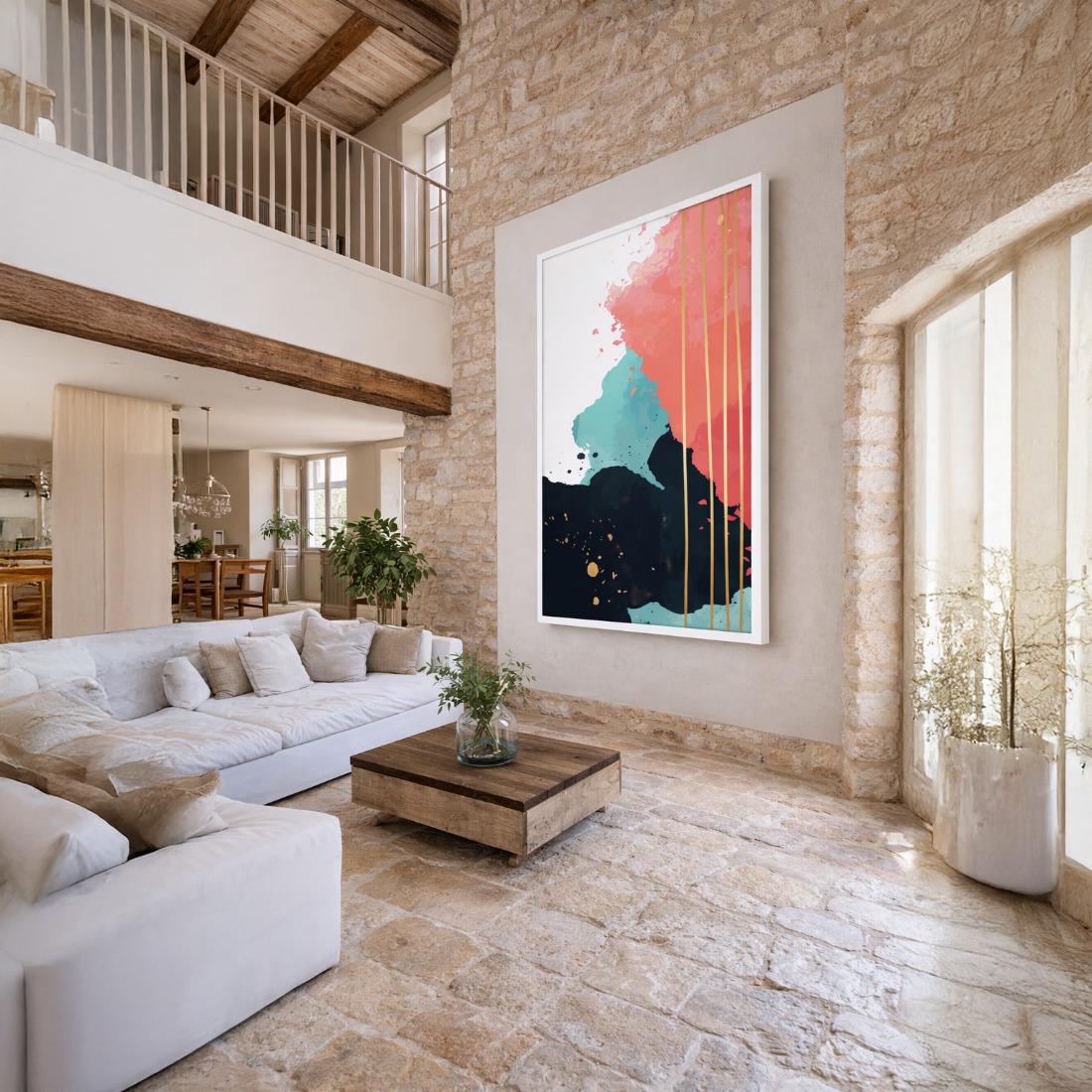 Quadro Canvas Abstrato Risco Dourado Pincelado