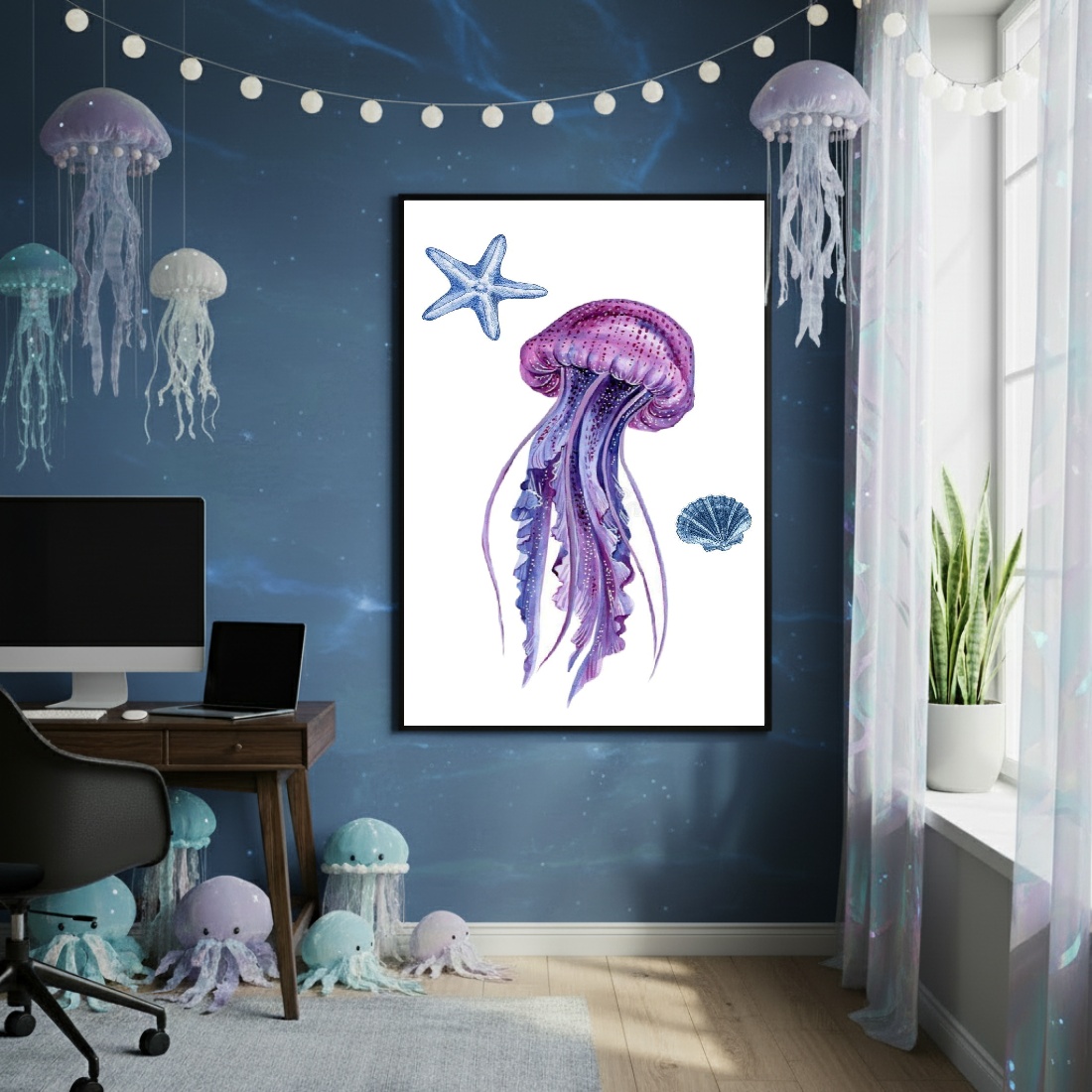 Quadro Decorativo Água Viva Roxa - 70x50cm