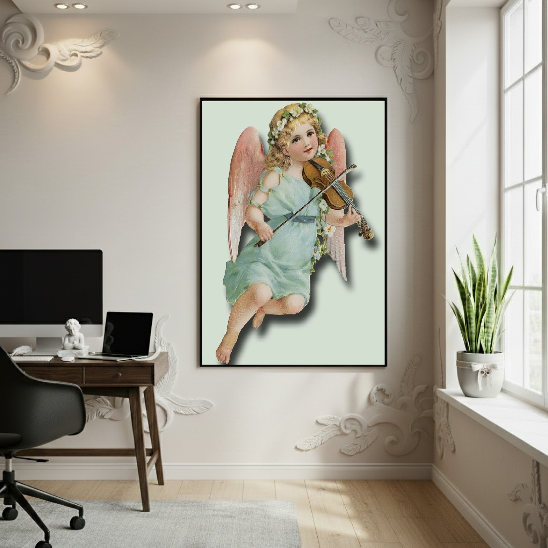 Quadro Decorativo Anjo Tocando Violino - 70x50cm