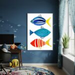 Quadro Decorativo Arte De Peixes Coloridos - 70x50cm