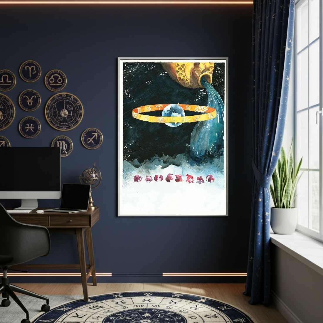 Quadro Decorativo Arte Do Zodíaco - 70x50cm
