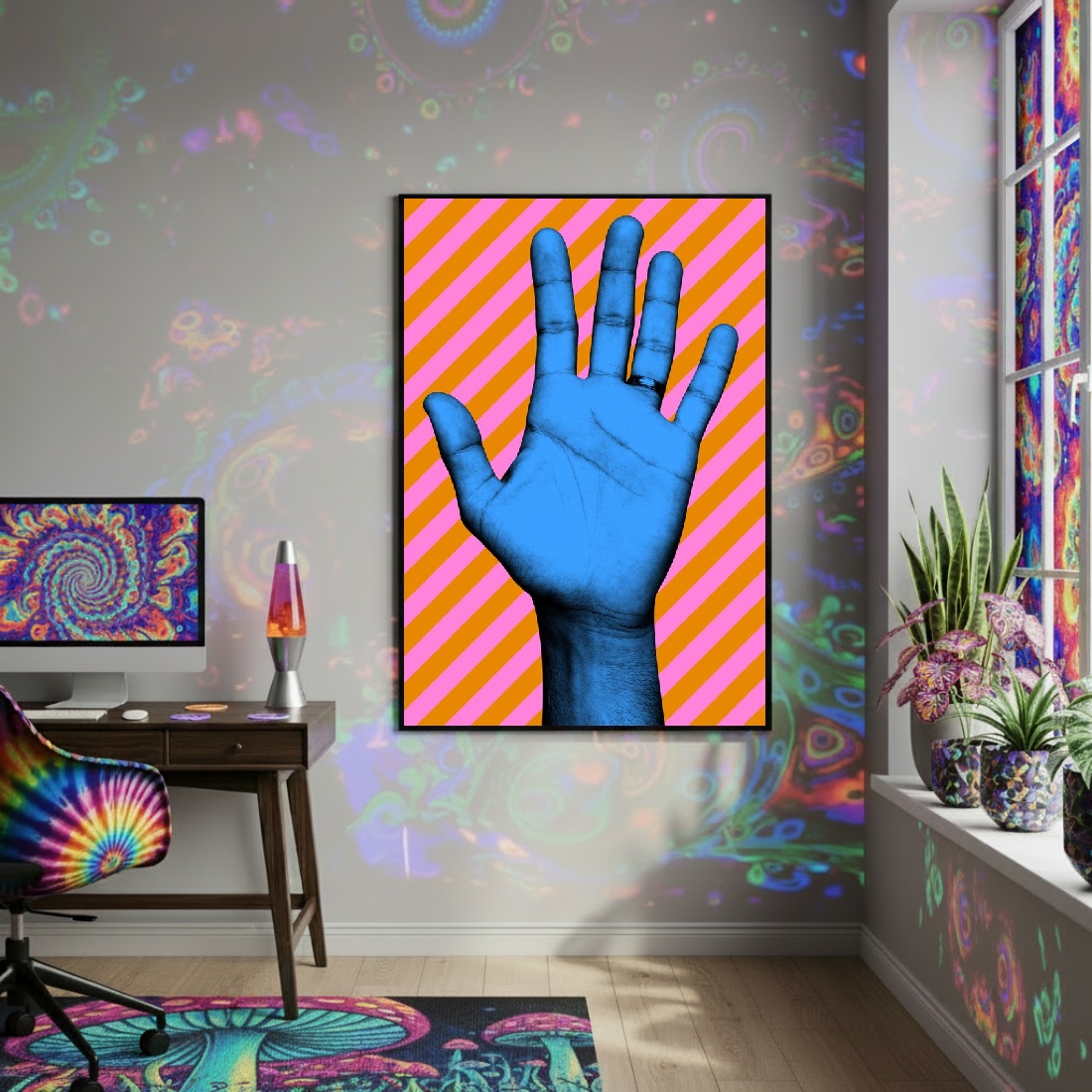 Quadro Decorativo Arte Mão Azul - 70x50cm