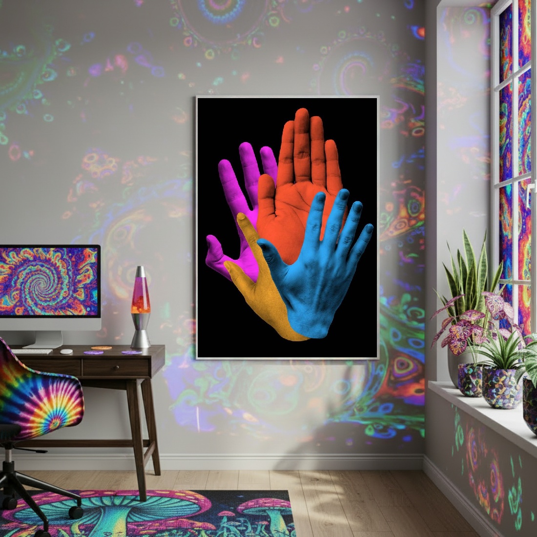 Quadro Decorativo Arte Mãos Coloridas - 70x50cm