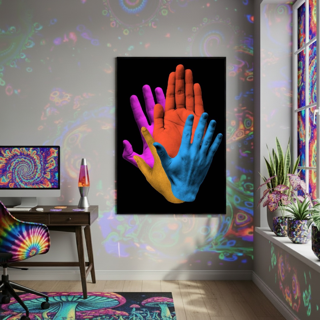 Quadro Decorativo Arte Mãos Coloridas - 70x50cm