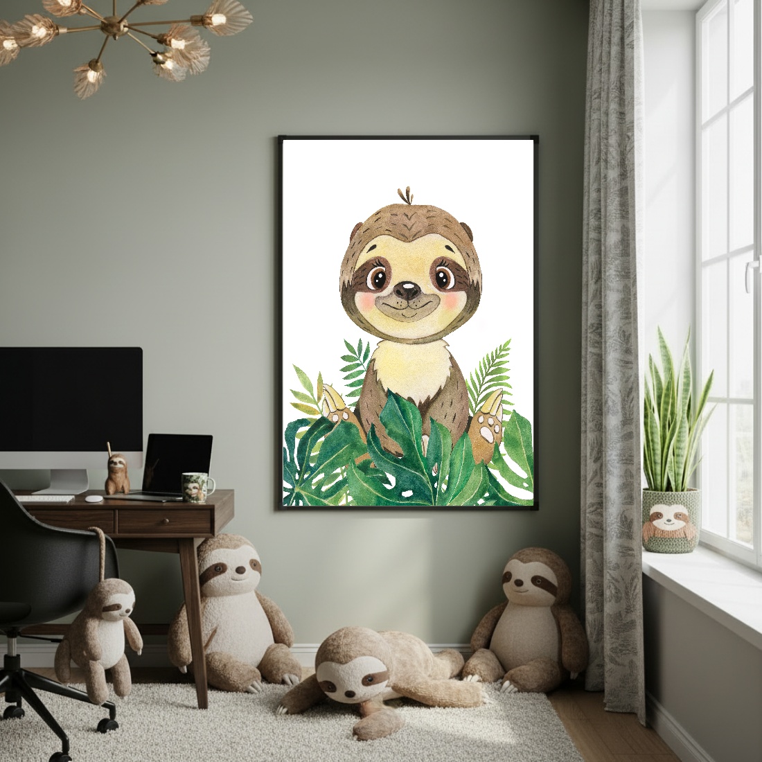 Quadro Decorativo Bicho Preguiça Bebê - 70x50cm