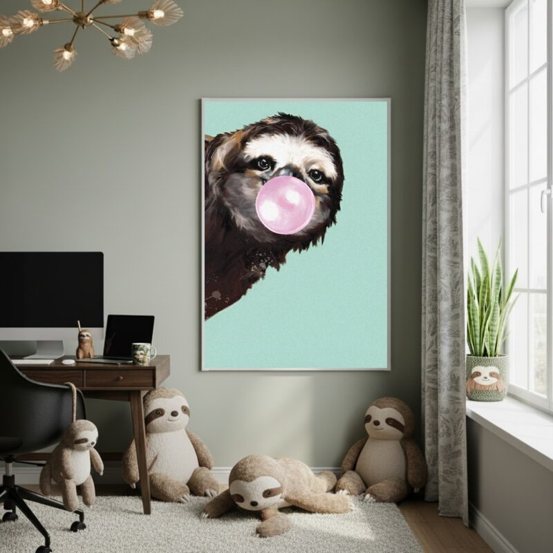 Quadro Decorativo Bicho Preguiça BubbleGum - 70x50cm