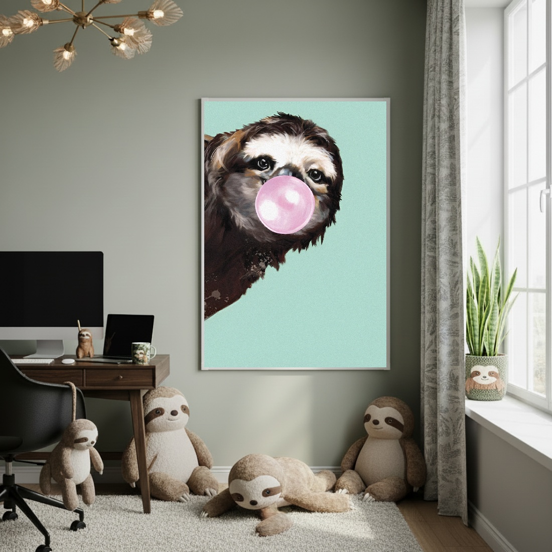 Quadro Decorativo Bicho Preguiça BubbleGum - 70x50cm