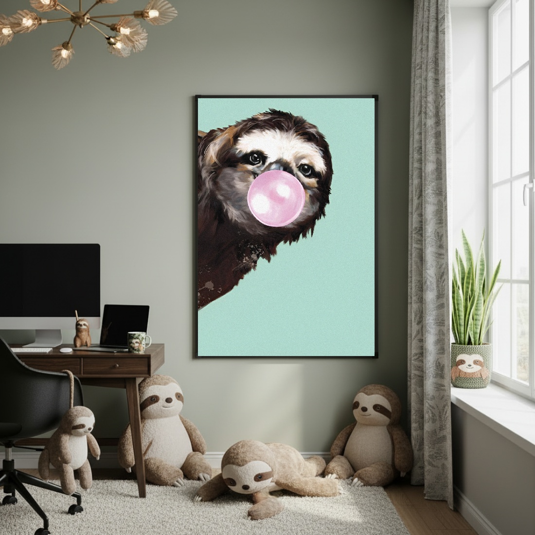 Quadro Decorativo Bicho Preguiça BubbleGum - 70x50cm