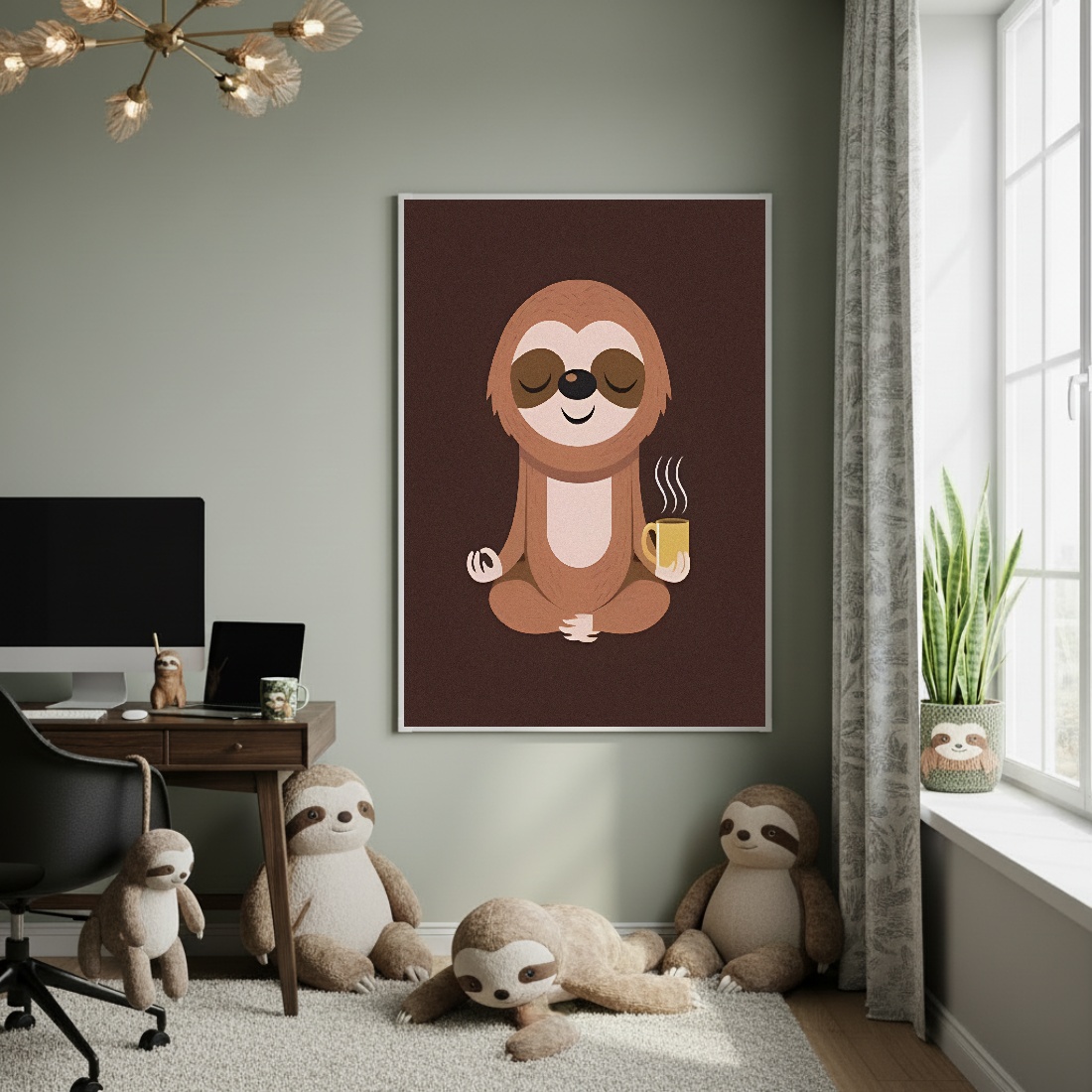 Quadro Decorativo Bicho Preguiça Relaxando - 70x50cm
