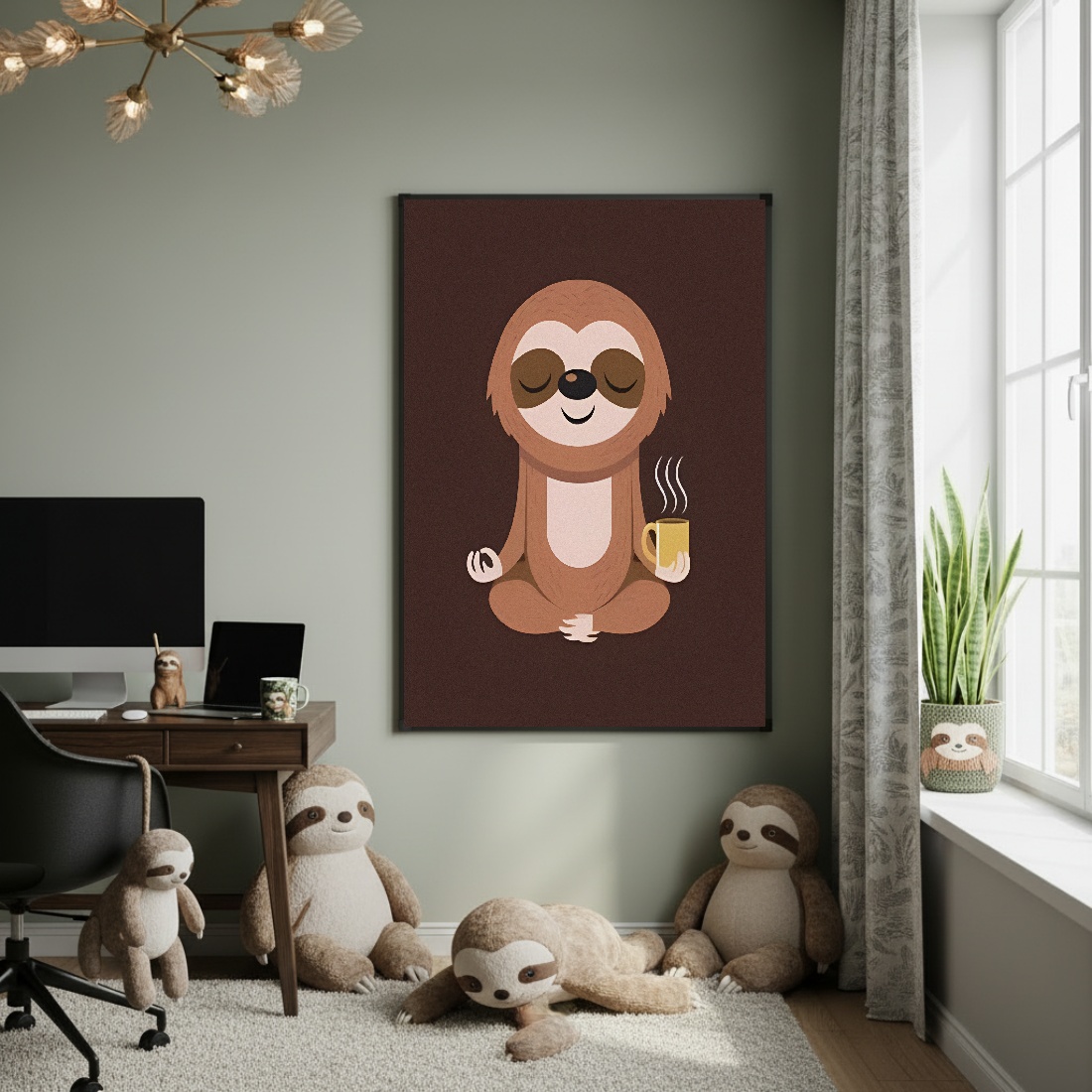 Quadro Decorativo Bicho Preguiça Relaxando - 70x50cm