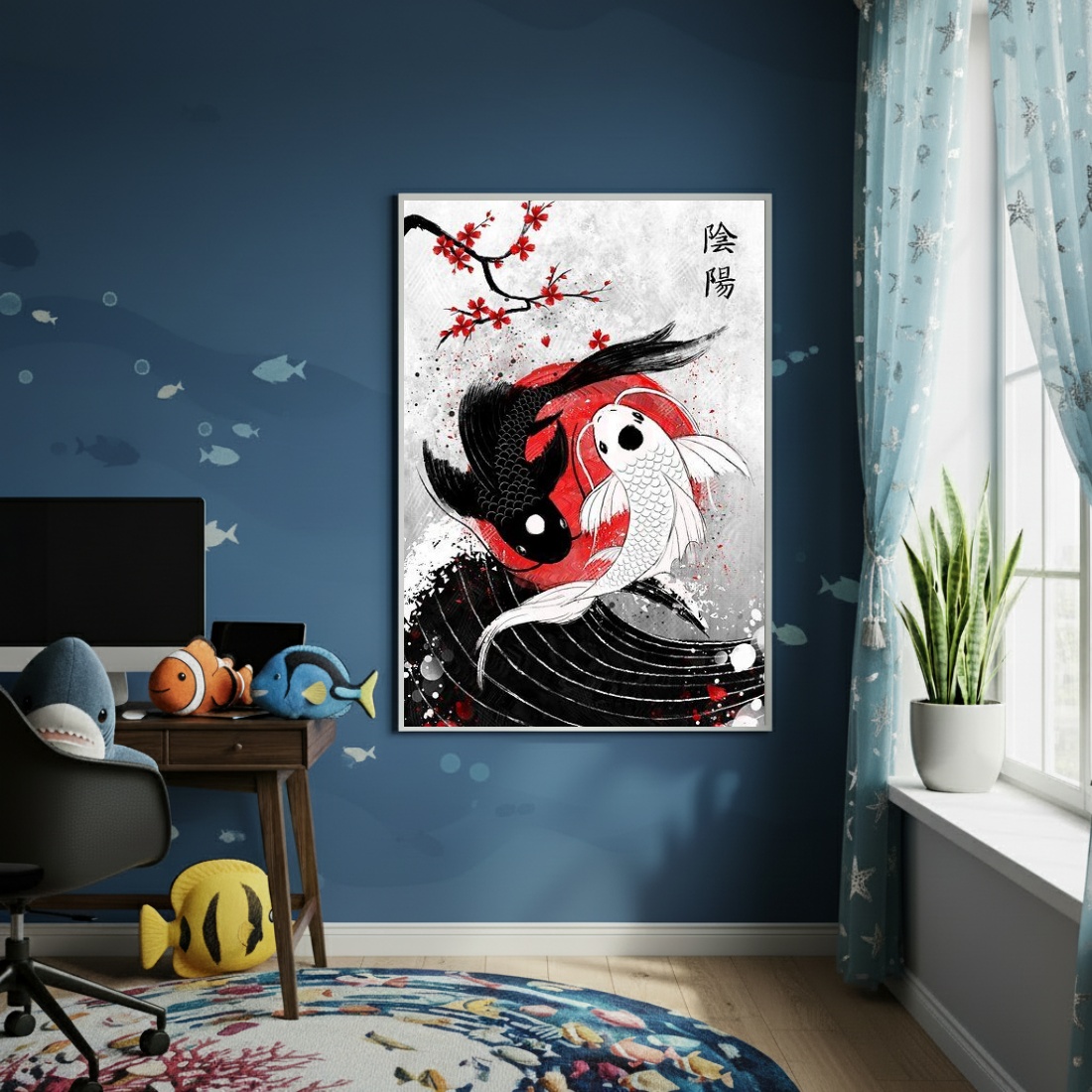 Quadro Decorativo Carpas Yin Yang - 70x50cm