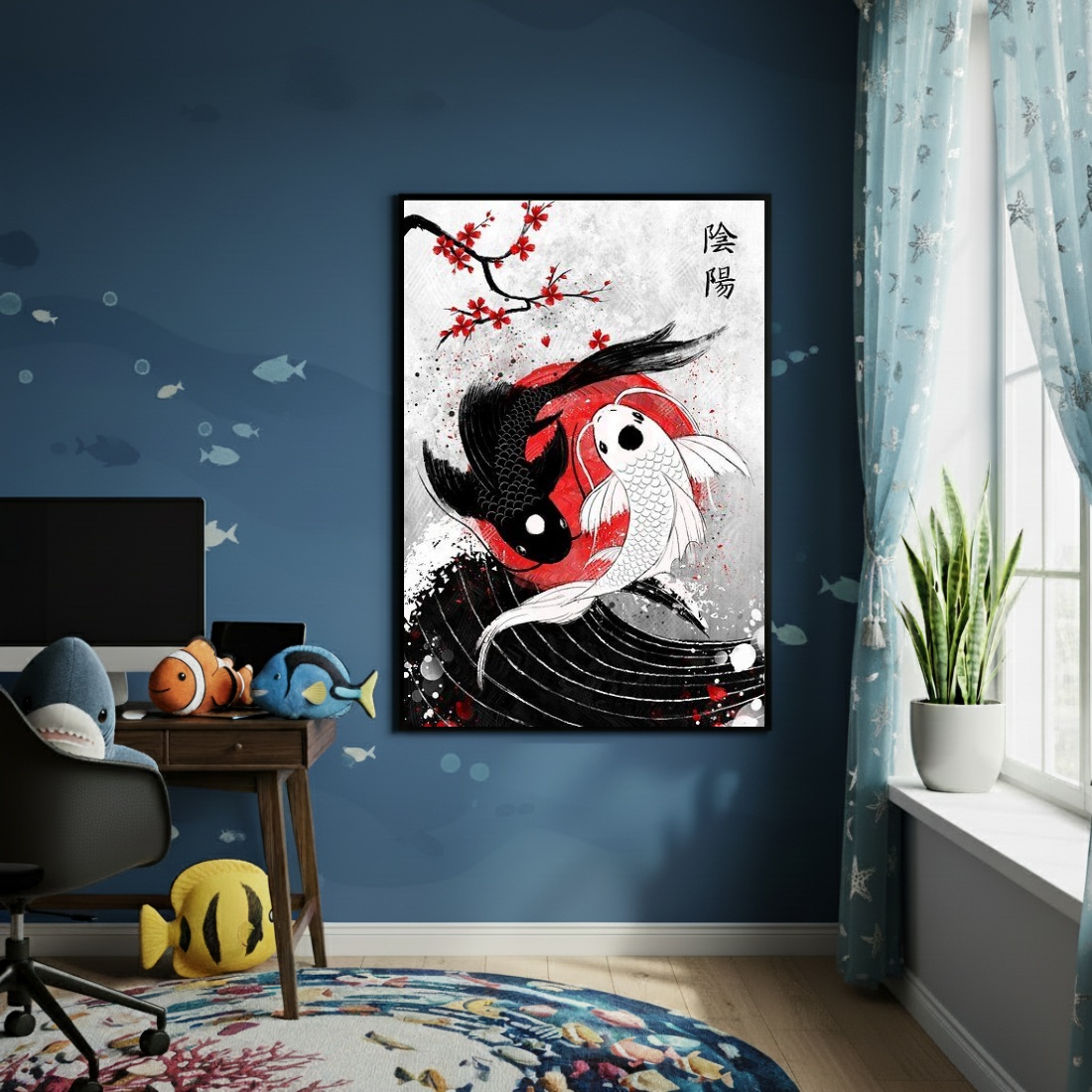 Quadro Decorativo Carpas Yin Yang - 70x50cm