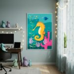 Quadro Decorativo Cavalo Marinho Amarelo - 70x50cm