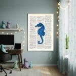 Quadro Decorativo Cavalo Marinho Azul - 70x50cm