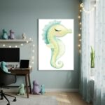 Quadro Decorativo Cavalo Marinho Verde - 70x50cm