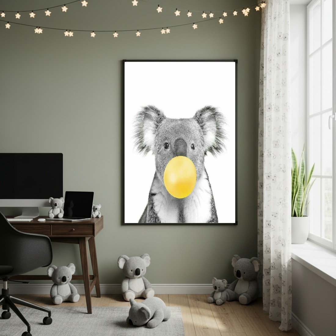 Quadro Decorativo Coala Chiclete Amarelo - 70x50cm
