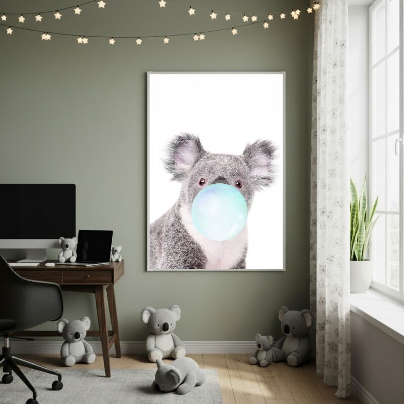 Quadro Decorativo Coala Chiclete Azul - 70x50cm