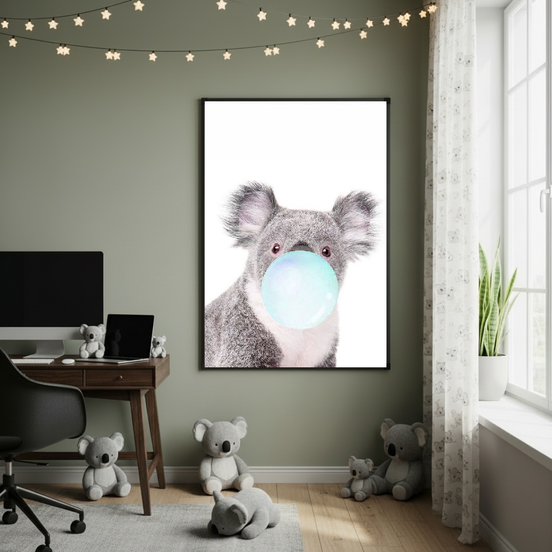 Quadro Decorativo Coala Chiclete Azul - 70x50cm