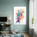 Quadro Decorativo Golfinho Aquarela - 70x50cm