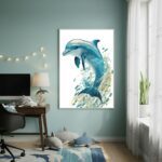 Quadro Decorativo Golfinho Azul Aquarela - 70x50cm