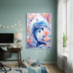 Quadro Decorativo Golfinho Com Rosas - 70x50cm