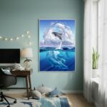 Quadro Decorativo Golfinho No Céu E No Mar - 70x50cm