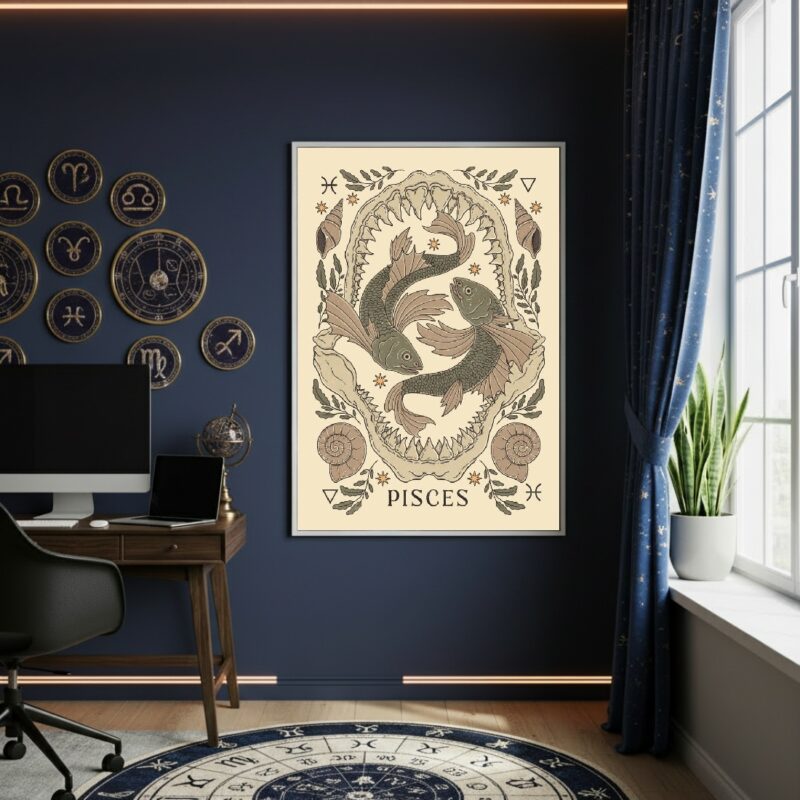 Quadro Decorativo Ilustração De Peixes - 70x50cm