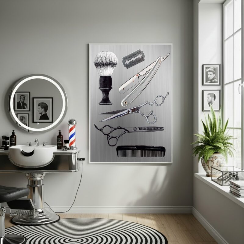 Quadro Decorativo Material De Barbearia - 70x50cm