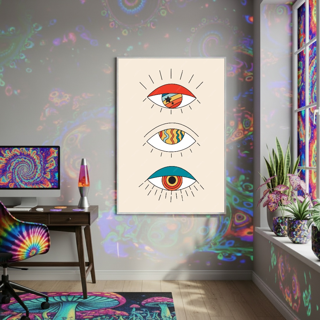 Quadro Decorativo Olhos Psicodélicos - 70x50cm