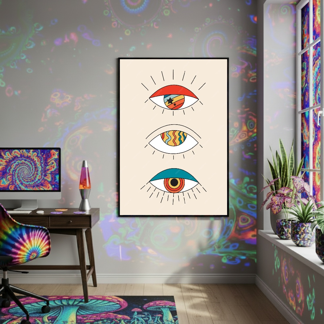 Quadro Decorativo Olhos Psicodélicos - 70x50cm