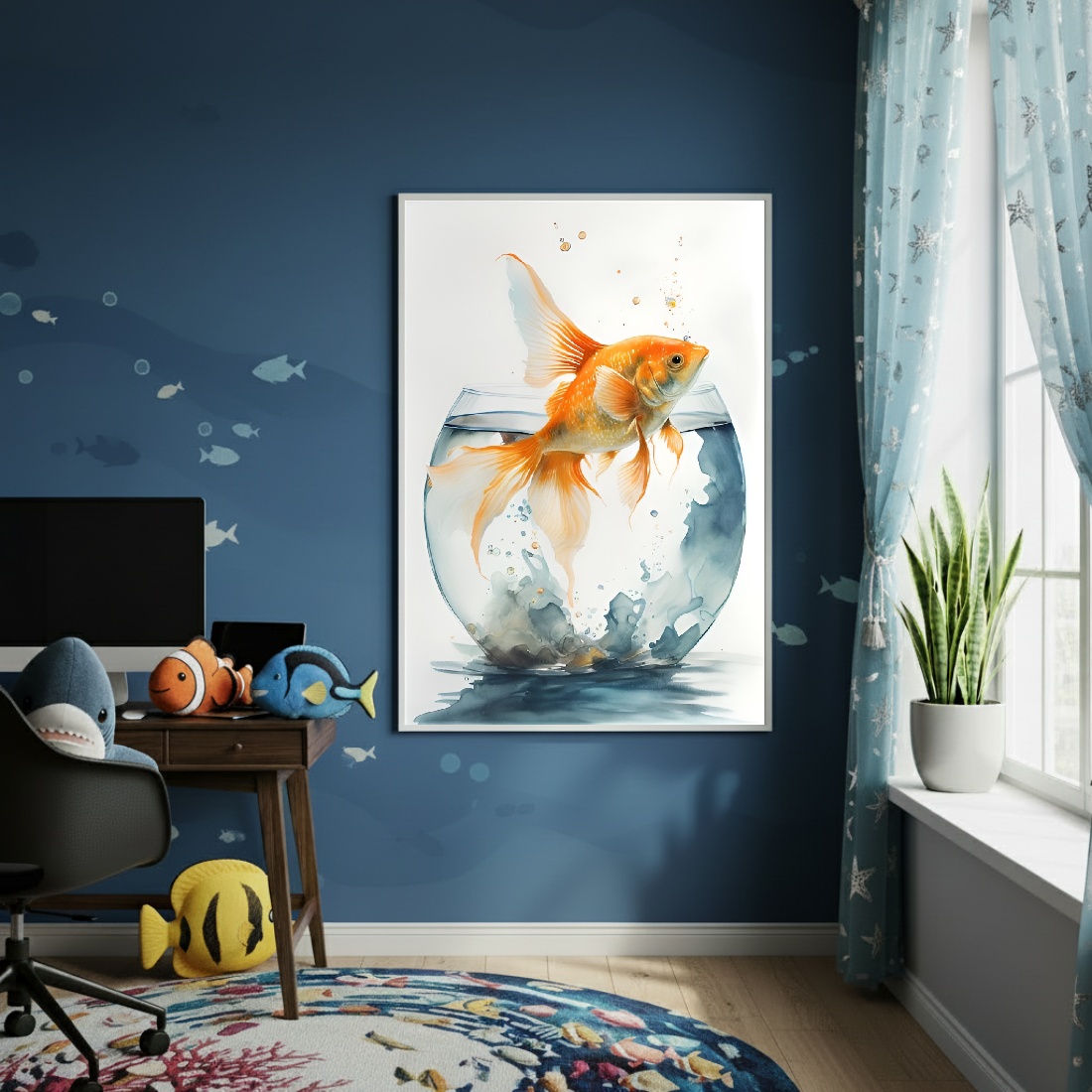 Quadro Decorativo Peixe No Aquário - 70x50cm