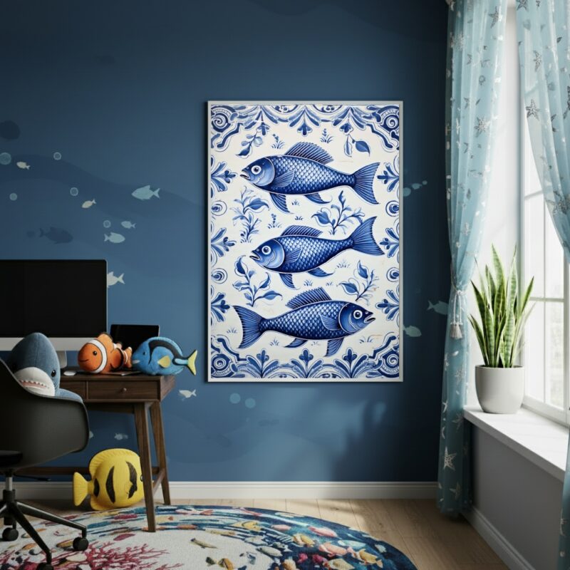 Quadro Decorativo Peixes Azulados - 70x50cm