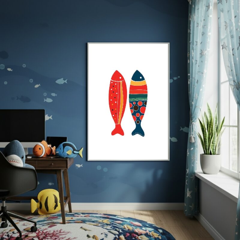 Quadro Decorativo Peixes Estampados - 70x50cm