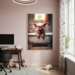 Quadro Decorativo Porco Com Óculos No Banho - 70x50cm