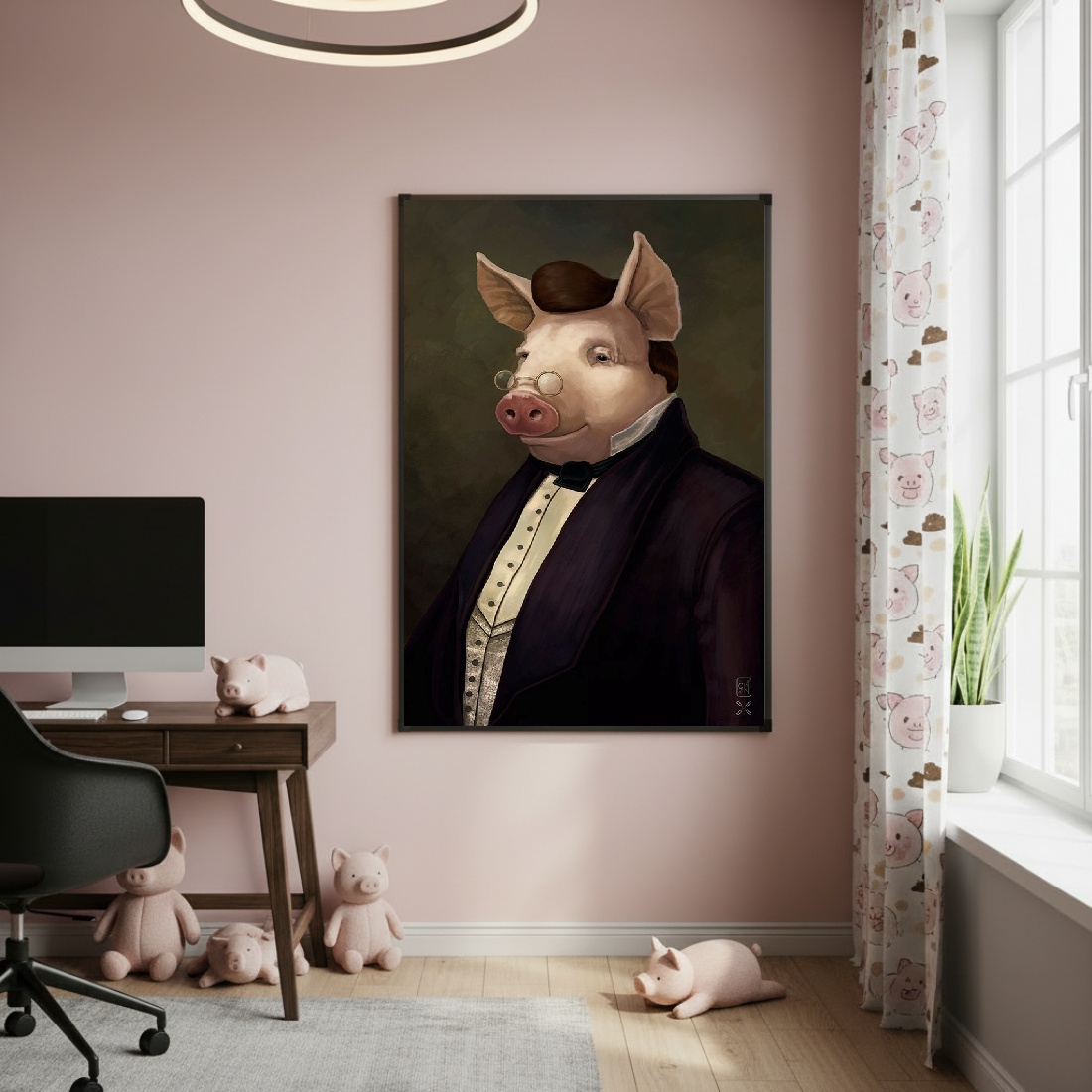 Quadro Decorativo Porco De Classe - 70x50cm