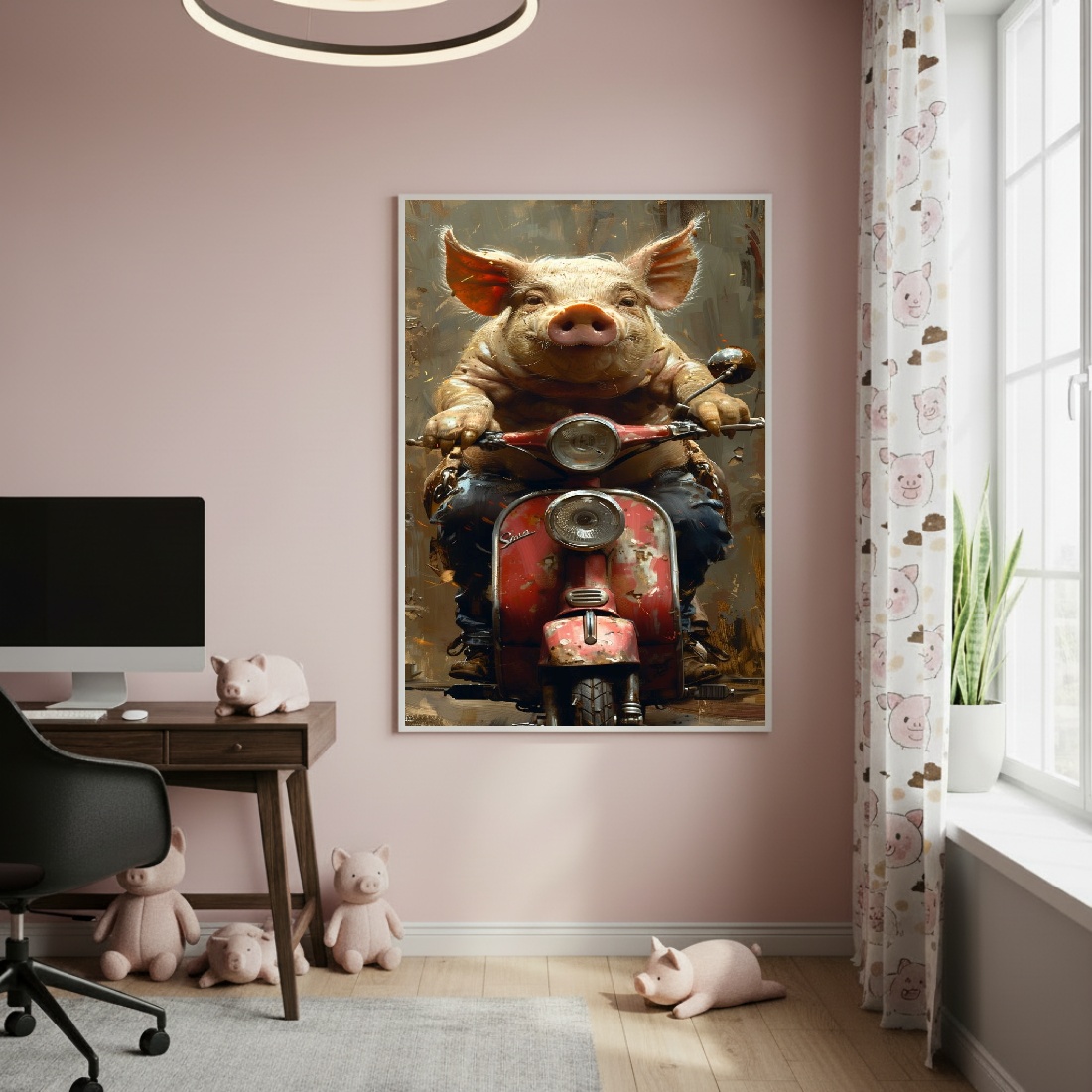 Quadro Decorativo Porco De Moto - 70x50cm