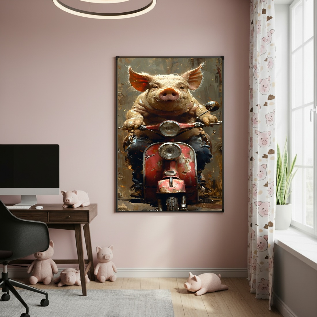 Quadro Decorativo Porco De Moto - 70x50cm