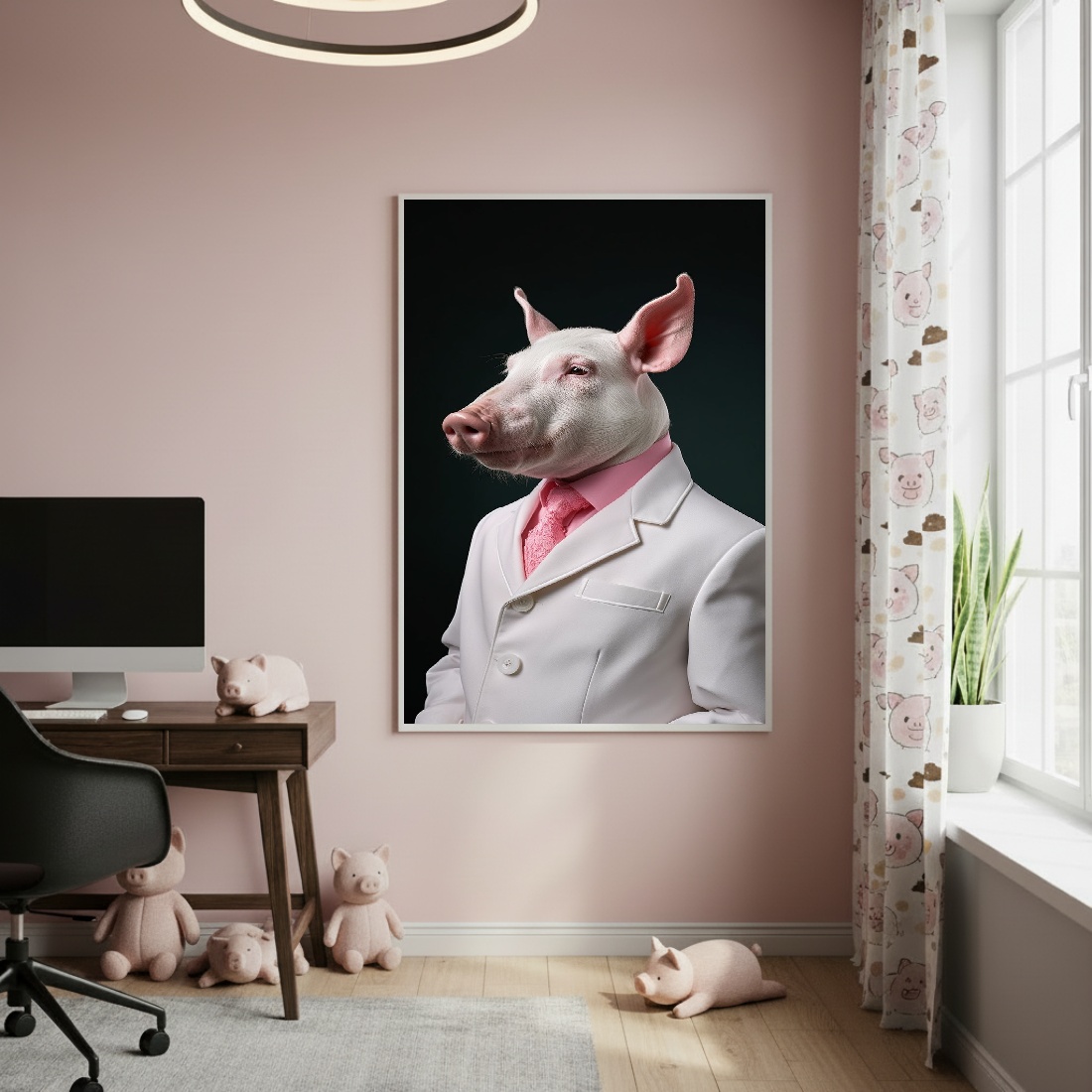Quadro Decorativo Porco Terno Branco - 70x50cm