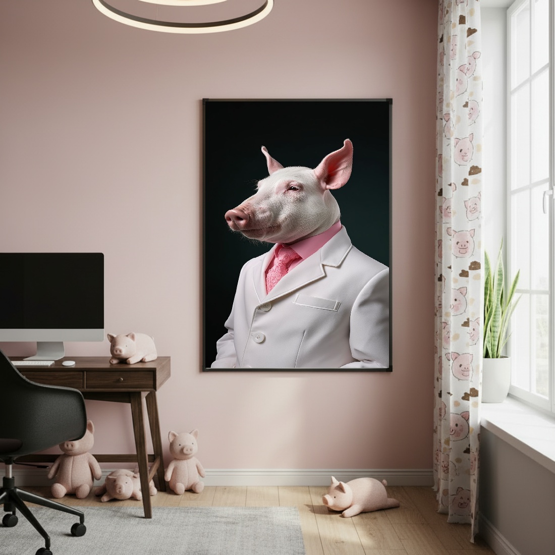 Quadro Decorativo Porco Terno Branco - 70x50cm