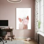 Quadro Decorativo Porquinho Bubble Gum - 70x50cm