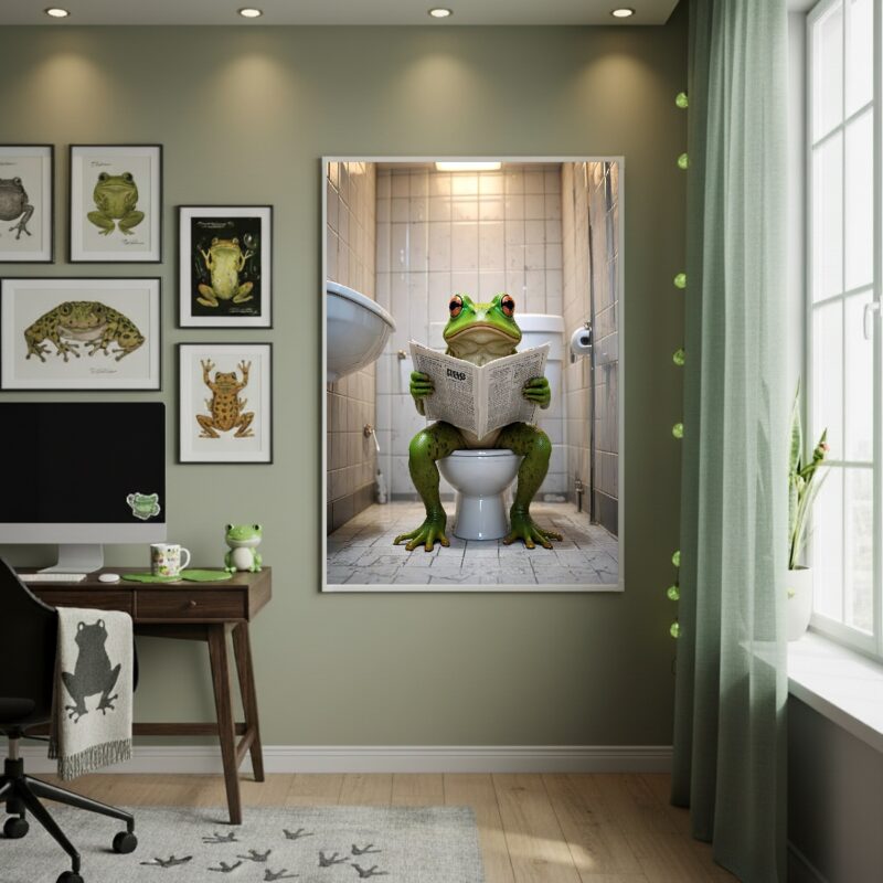 Quadro Decorativo Sapo No Banheiro - 70x50cm