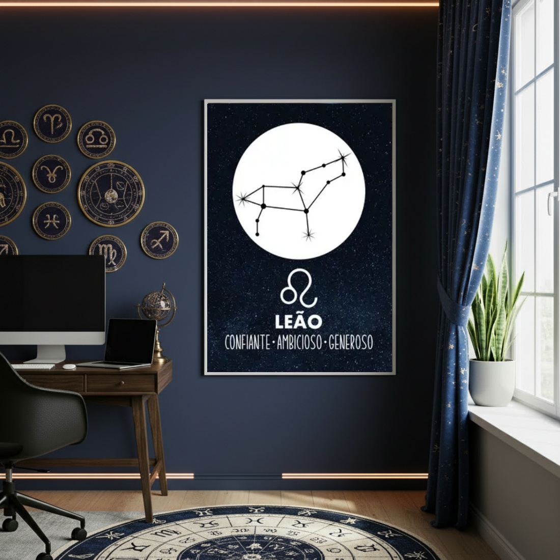 Quadro Decorativo Traços Signo De Leão - 70x50cm
