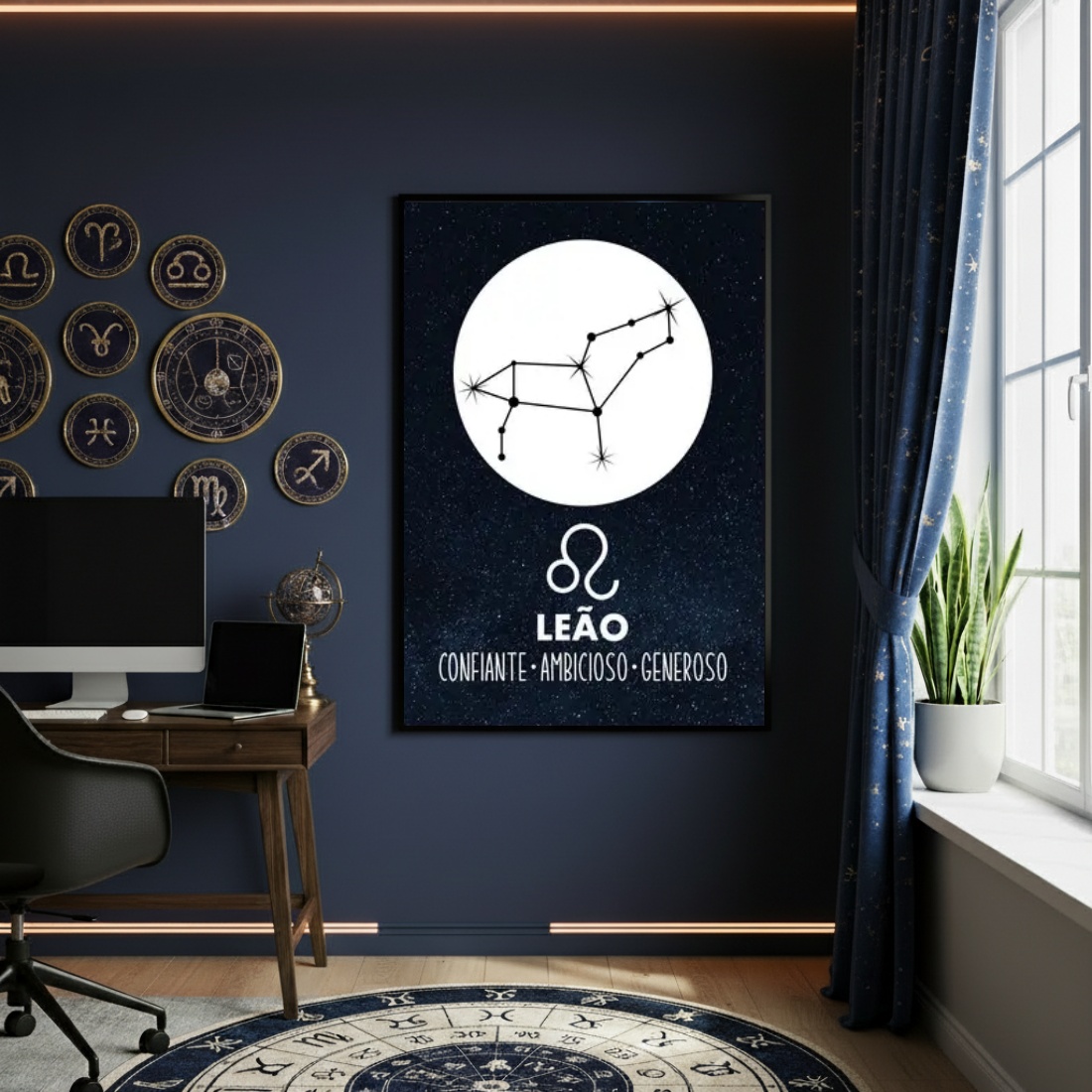 Quadro Decorativo Traços Signo De Leão - 70x50cm