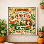 Quadro A Louca Das Plantas e Seus Gatos- 33x33 Cm