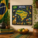 Quadro Brasil - ícones Mapa - 33x33 Cm