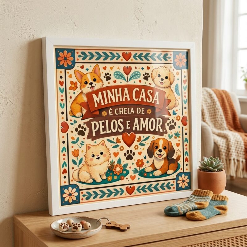 Quadro Cachorrinhos - Pelos e Amor - 33x33 Cm