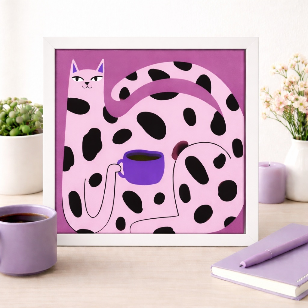 Quadro Café Gato Pintado - 33x33 Cm