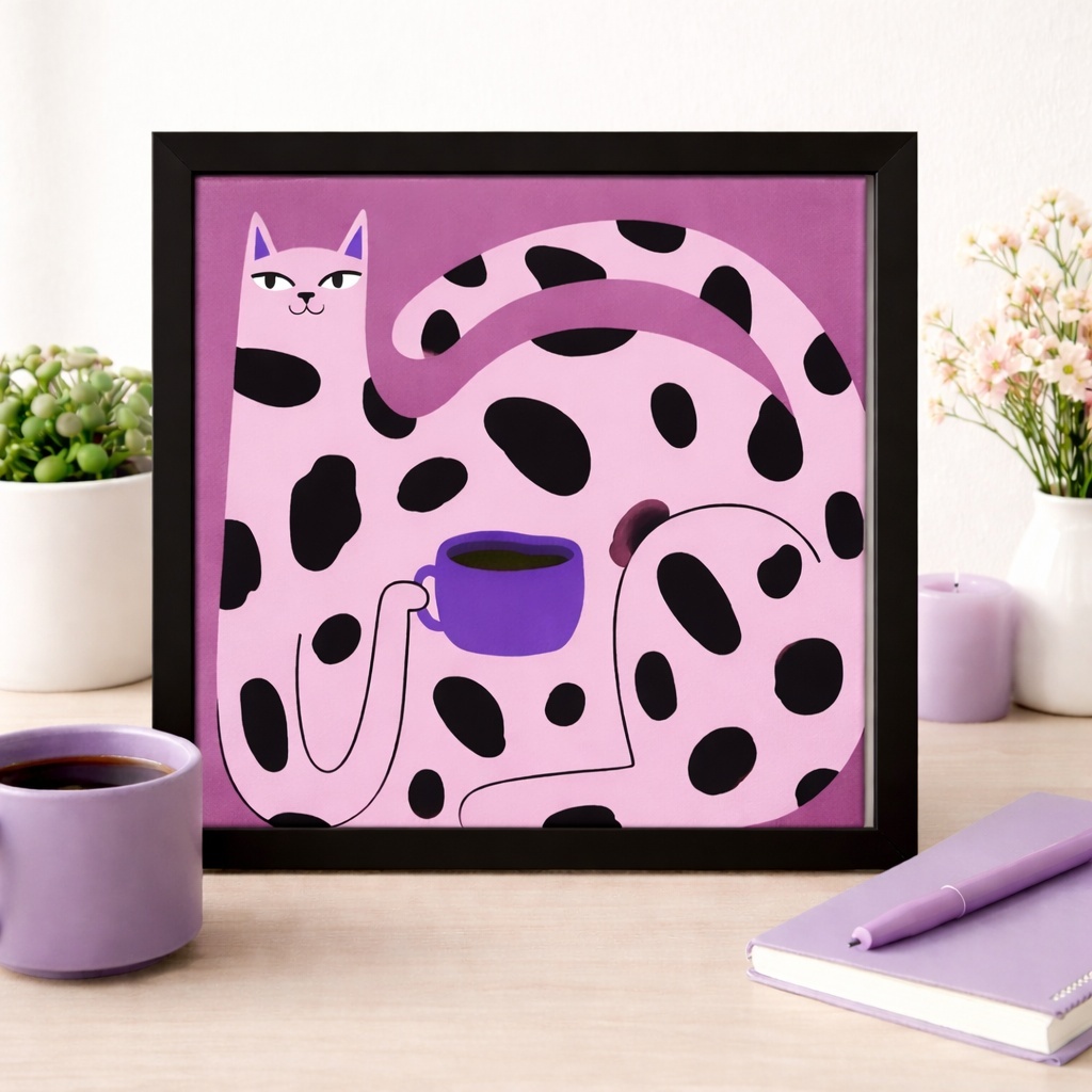 Quadro Café Gato Pintado - 33x33 Cm