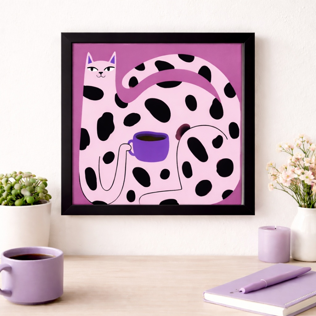 Quadro Café Gato Pintado - 33x33 Cm
