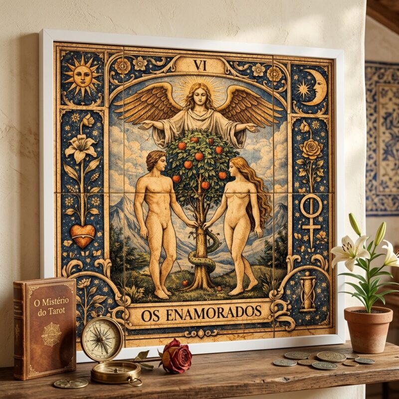 Quadro Carta Tarot - Os Enamorados - 33x33 Cm
